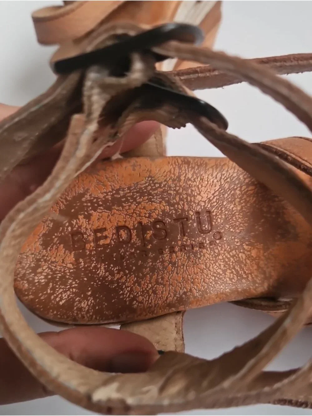 Bed Stu Distressed Orange Leather Strappy Juliana Wedge Sandals